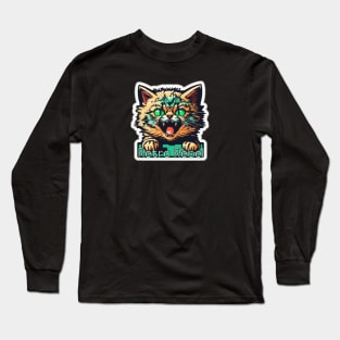 Street cat fighter Rebel sticker kitty design Long Sleeve T-Shirt